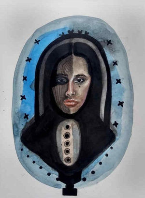 Two Face Of Society (The Veiled Woman) by Rohit Joshi, Original Acrylic Figurative Painting on Paper, Small Vertical Wall Art