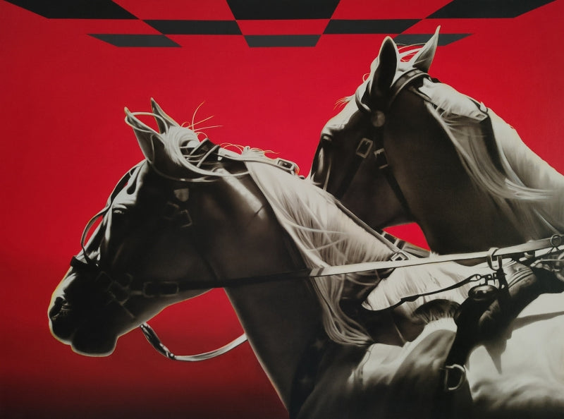 Two Horse On The Way' animals oil painting by artist Abid Shaikh, 36x48 inch, on canvas