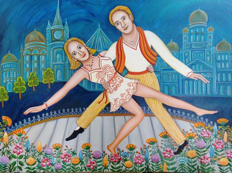 Figurative oil painting titled 'Two To Tango', 30x40 inches, by artist Nayanaa Kanodia on Canvas