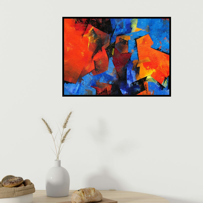 In-situ view of Siddhesh Rane's 'Two Worlds' painting in a room