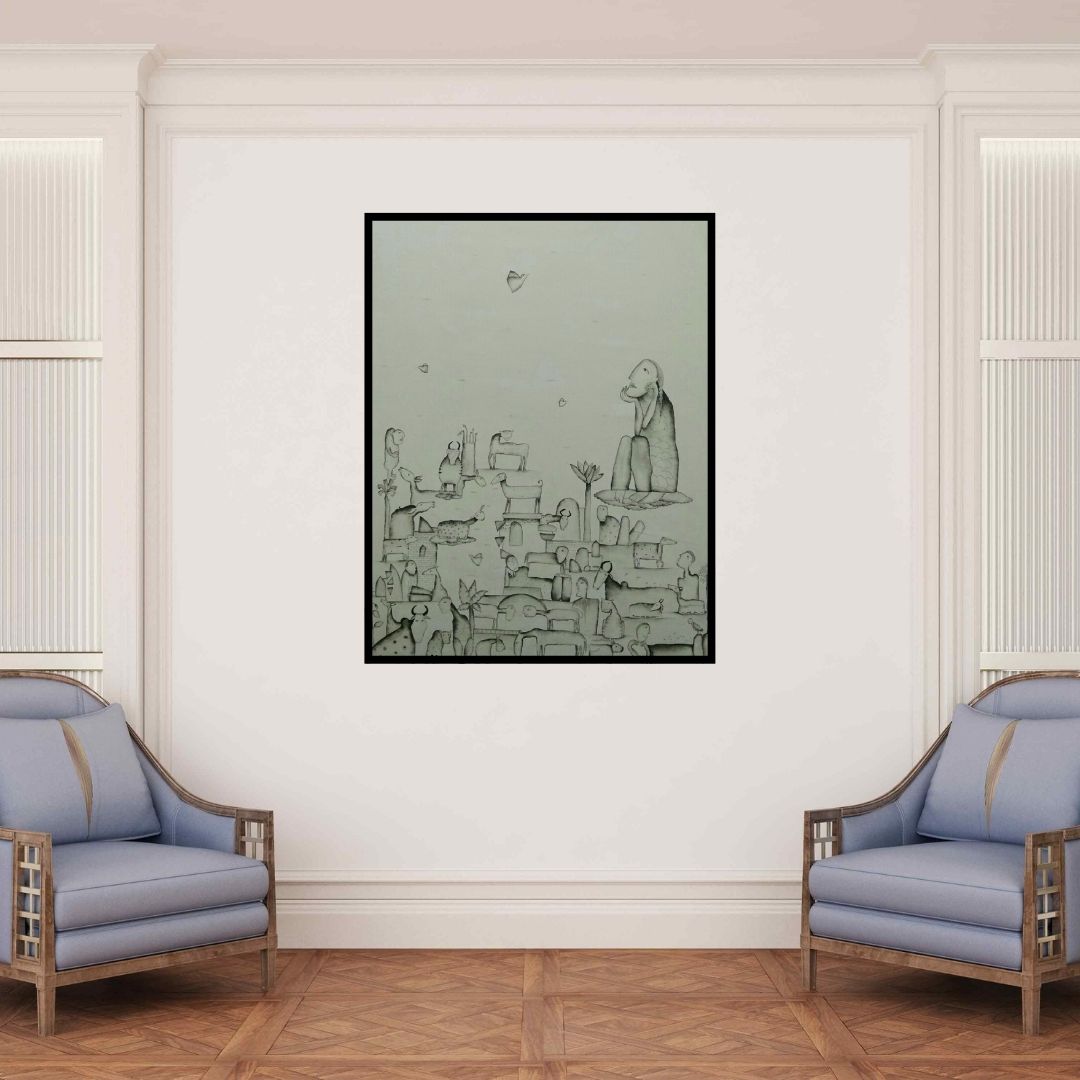 In-situ view of Taslim Jamal's 'Udaan 2 (A World in Motion)' painting in a room