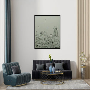 Preview of 'Udaan 2 (A World in Motion)' Painting by Taslim Jamal shown on a wall in a furnished room.