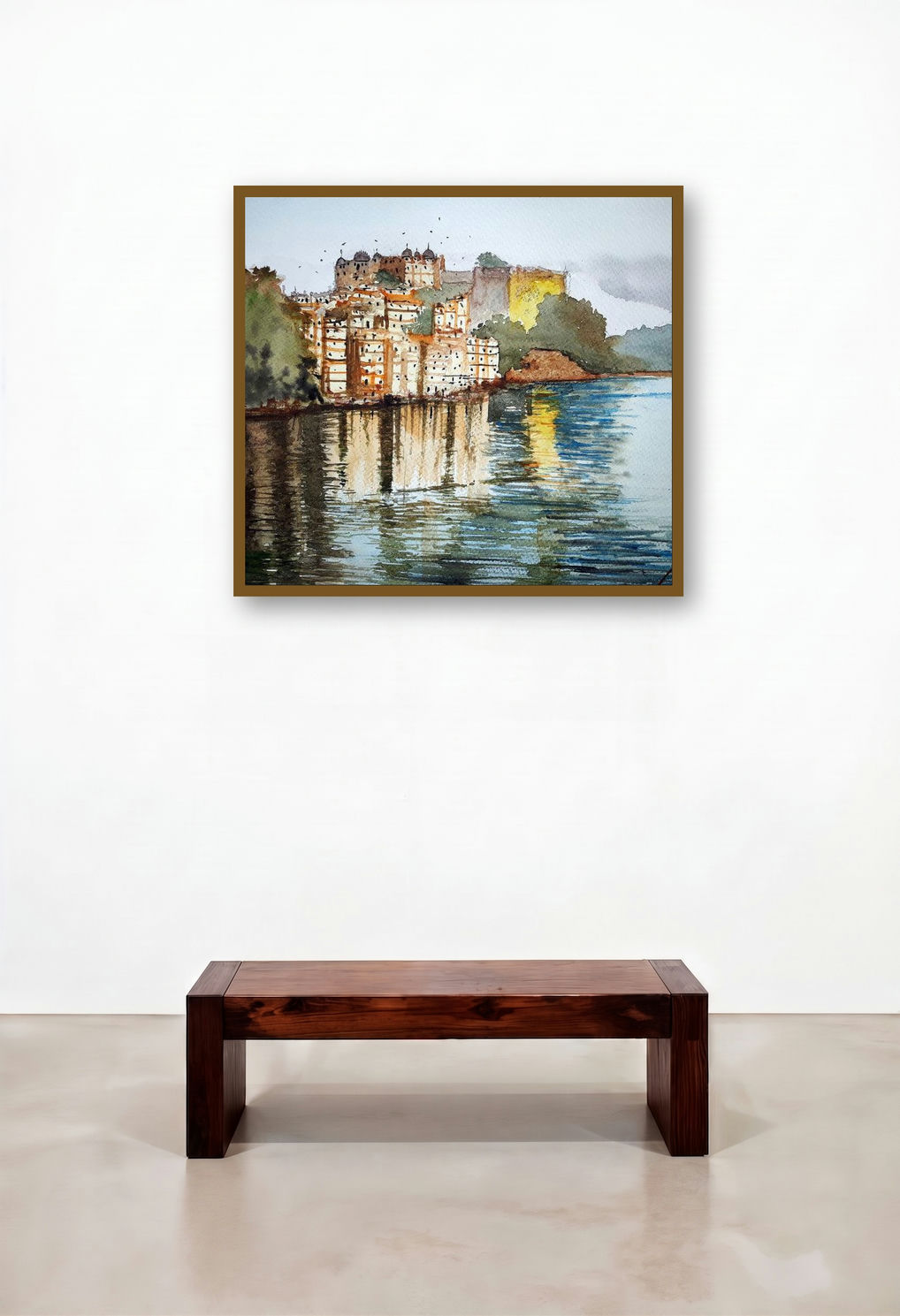 Udaipur Palace (Udaipur's Lake Palace) by artist Arunava Ray displayed in a Classic Bedroom