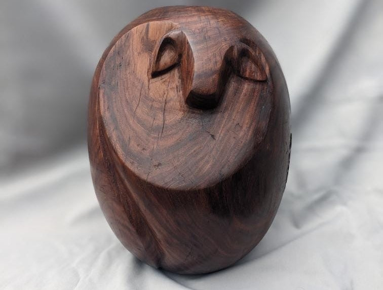 Ullu 1' figurative Wood sculpture by artist Sahil Mehra, 18x12 inch, on wood