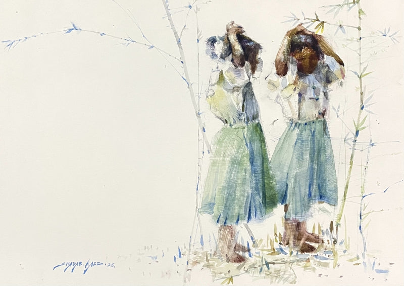 Uncharted Childhood' figurative watercolor painting by artist Shadab Kazi, 12x16 inch, on paper