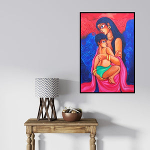 In-situ view of Pradip Goswami's 'Unconditional Love' painting in a room