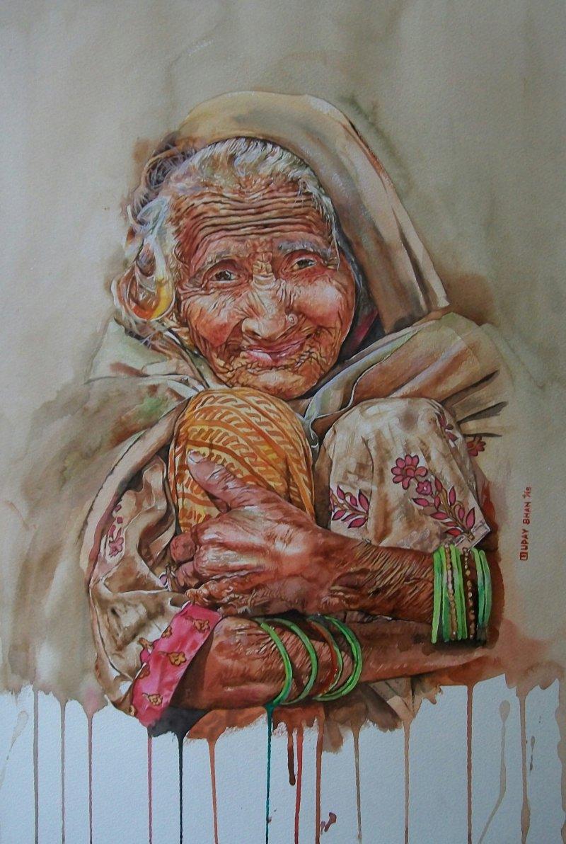 Figurative watercolor painting titled 'Undefined Cuteness ', 20x16 inches, by artist Dr.uday Bhan on paper