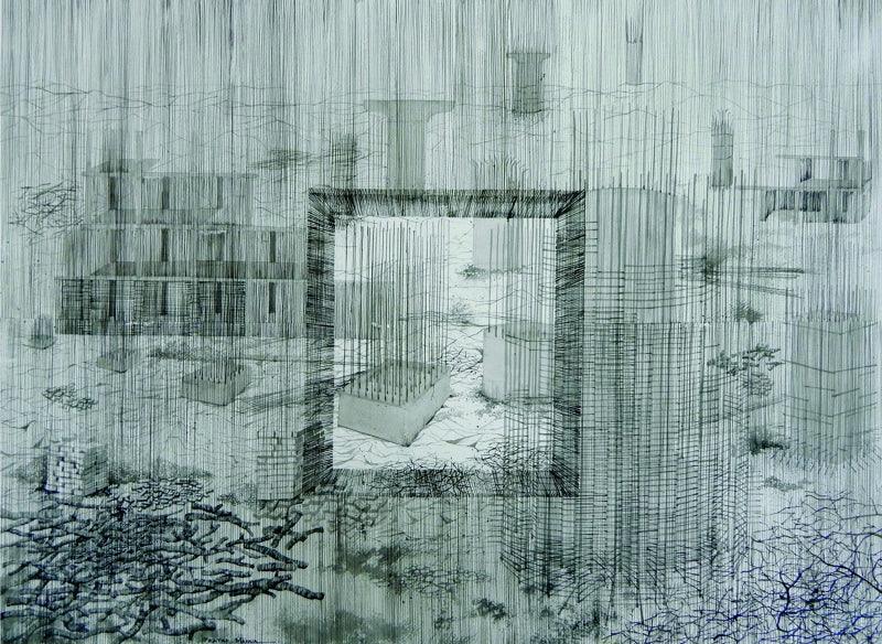 Abstract watercolor painting titled 'Under', 30x35 inches, by artist Pratap Manna on Acid Paper