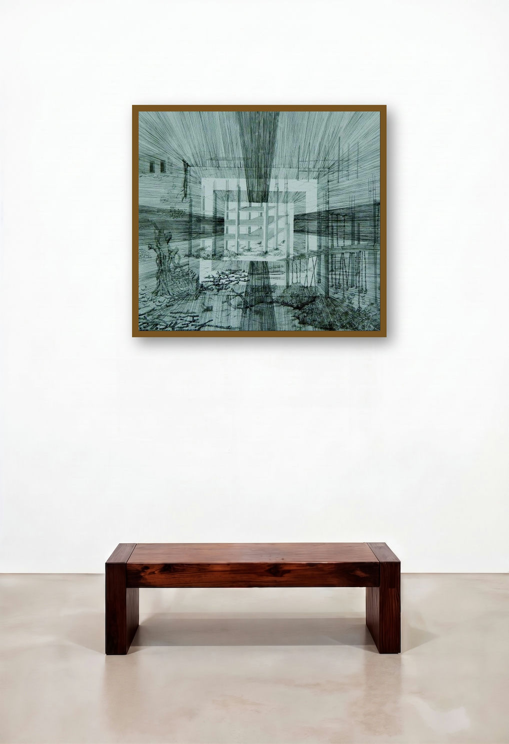 Under Developing (Confined Perspective) by artist Pratap Manna displayed in a Mid-Century Modern Study