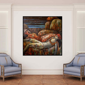 In-situ view of Suruchi Jamkar's 'Under The Starlight' painting in a room