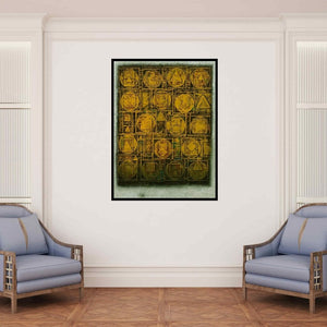 In-situ view of Basuki Dasgupta's 'Unitled 1 (Interlocking Forms)' painting in a room