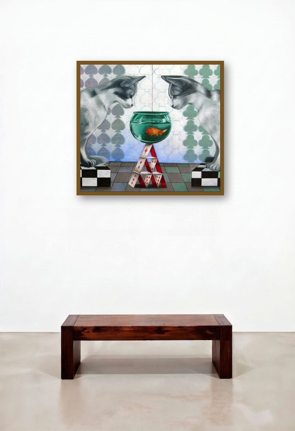 Unknown Player (A Curious Encounter) by artist Kushal Kumar displayed in a Mid-Century Modern Dining Room