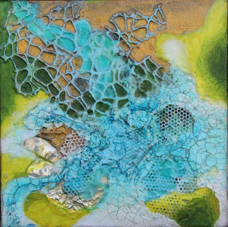 Abstract mixed-media painting titled 'Unspoken Space 4', 8x8 inch, by artist Ruchi Singhal on Canvas