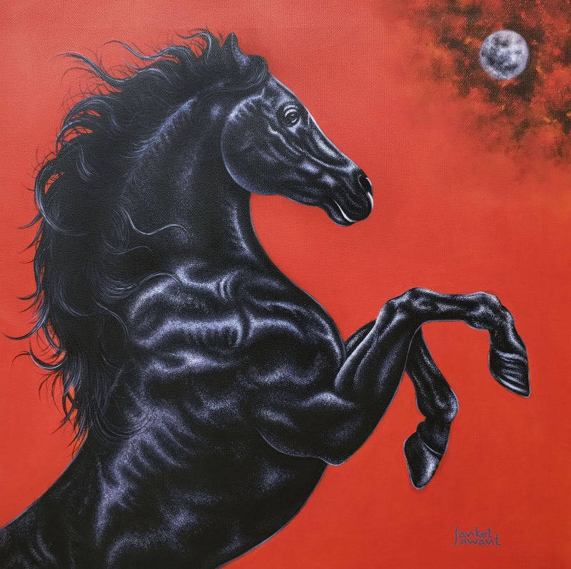 Unstoppable 1' animals acrylic painting by artist Sanket A Sawant, 24x24 inch, on canvas