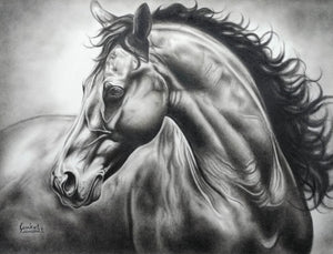 Unstoppable 2' animals charcoal drawing by artist Sanket Sawant, 20x26 inch, on paper