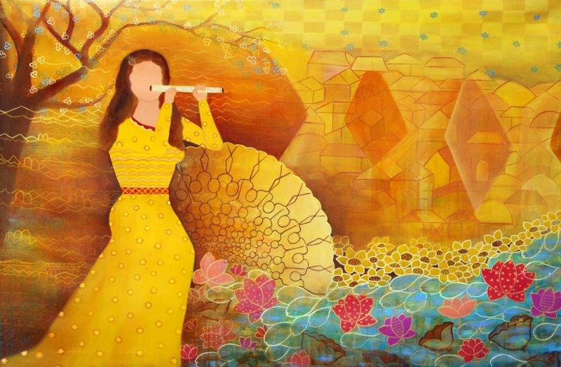 Figurative acrylic painting titled 'UNTITLE', 30x45 inches, by artist POONAM AGARWAL on Canvas