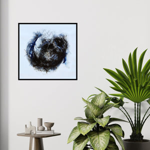 In-situ view of Sonam Sikarwar's 'Untitled 1 (Abstract in Blue and Black)' painting in a room