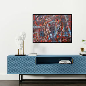 Preview of 'Untitled 1 (Unfurling)' Painting by Heena Shaikh shown on a wall in a furnished room.