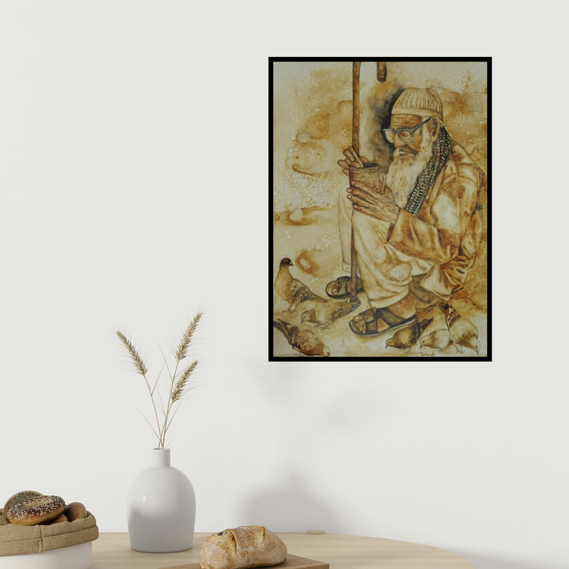 In-situ view of Afza Tamkanat's 'Untitled 1 (Solitude and Companionship)' painting in a room