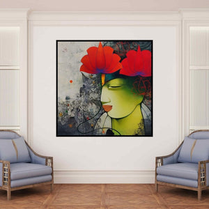 In-situ view of Anand Panchal's 'Untitled 1 (Bloom Within)' painting in a room