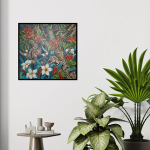 In-situ view of Vani Chawla's 'Untitled 1 (Squirrels and Flowers)' painting in a room