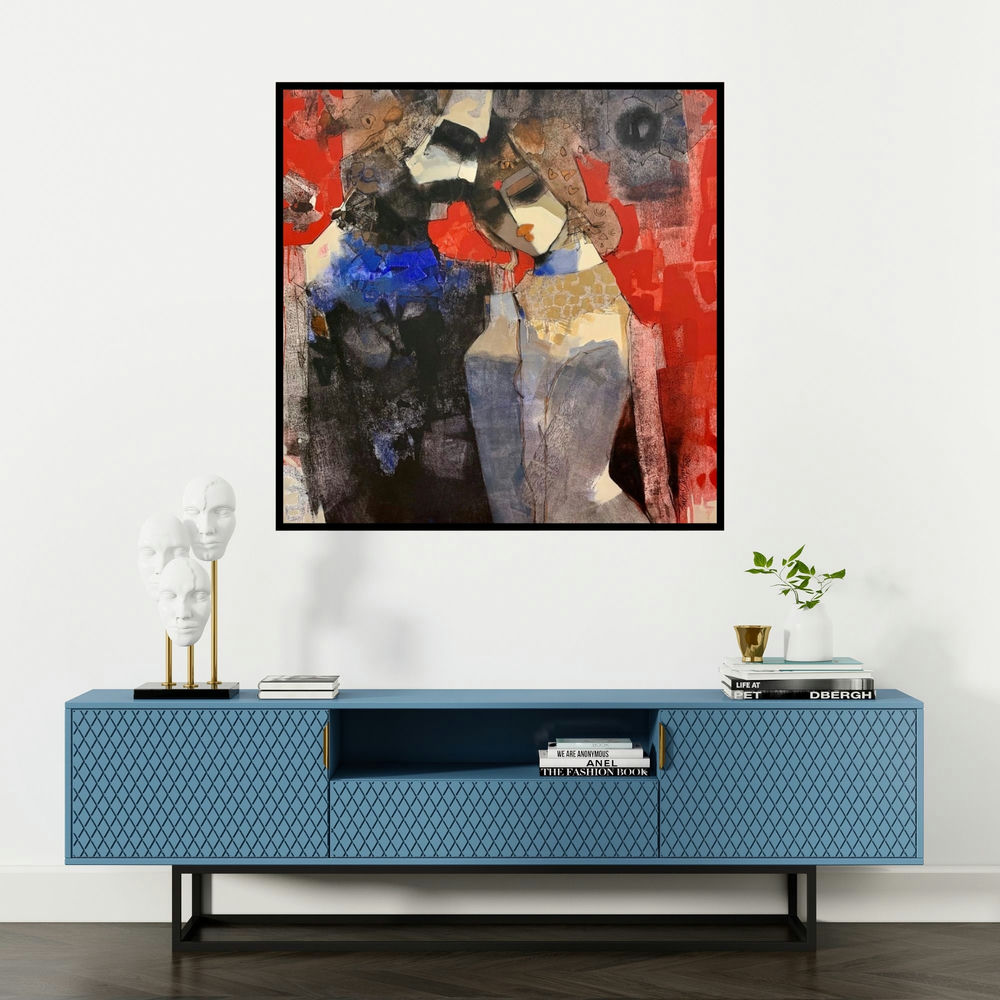 'Untitled 1' painting by Sachin Jaltare shown on a wall in a furnished room.