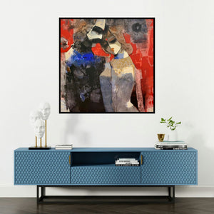 'Untitled 1' painting by Sachin Jaltare shown on a wall in a furnished room.