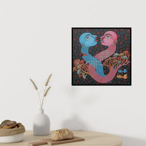 Preview of 'Untitled 1 (The Dance of Connection)' Painting by Navneet Rathod shown on a wall in a furnished room.