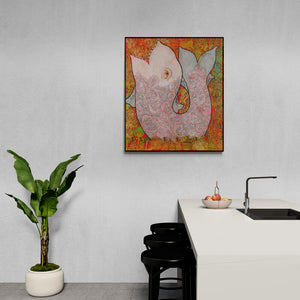 In-situ view of Ramesh Gorjala's 'Untitled 1 (Matsya Avatara)' painting in a room