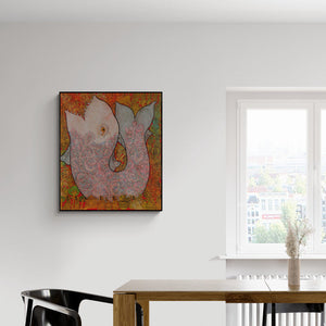 Preview of 'Untitled 1 (Matsya Avatara)' Painting by Ramesh Gorjala shown on a wall in a furnished room.