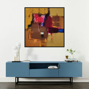 'Untitled 1 (The Flow of Energy)' painting by Paras Parmar shown on a wall in a furnished room.