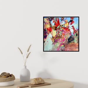 Preview of 'Untitled 1' Painting by Dilip Dudhane shown on a wall in a furnished room.