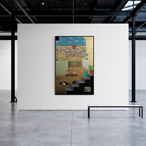 Preview of 'Untitled 1 (A Peaceful Interlude)' Painting by Haraprasad Tripathy shown on a wall in a furnished room.