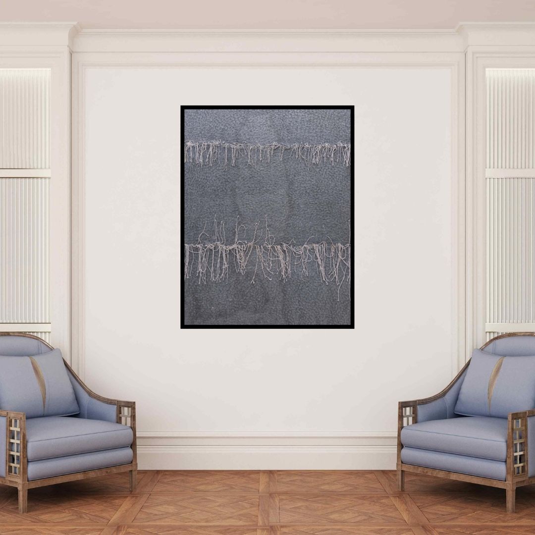 In-situ view of Hansodnya Thambe's 'Untitled 1 (Linear Echoes)' painting in a room