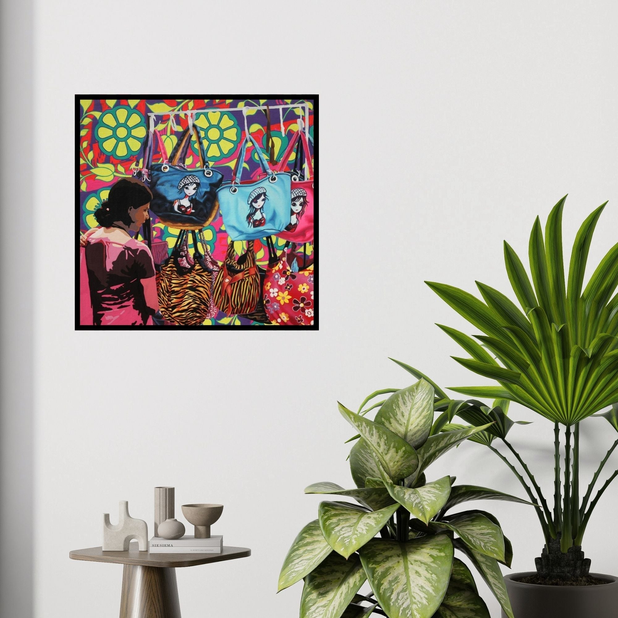 In-situ view of Sohan Jakhar's 'Untitled 1 (Window Shopping)' painting in a room