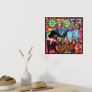 Preview of 'Untitled 1 (Window Shopping)' Painting by Sohan Jakhar shown on a wall in a furnished room.