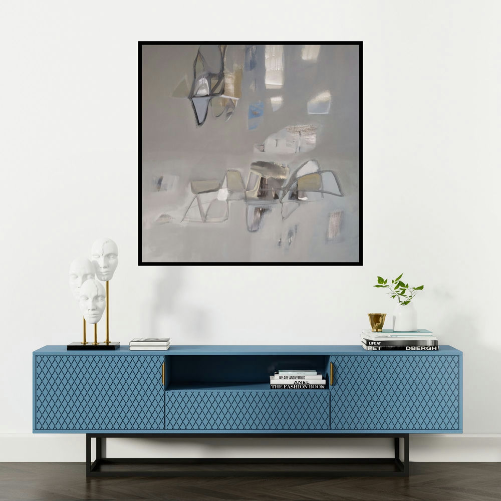 'Untitled 1 (Ethereal Echoes)' painting by Ganesh Bobade shown on a wall in a furnished room.