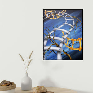 Vanchha Dixit's 'Untitled 1 (The Endless Climb)' painting visualized above a sofa in a contemporary room.