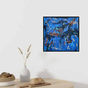 Preview of 'Untitled 1 (Oceanic Dreamscape)' Painting by Ajay Choudhary shown on a wall in a furnished room.