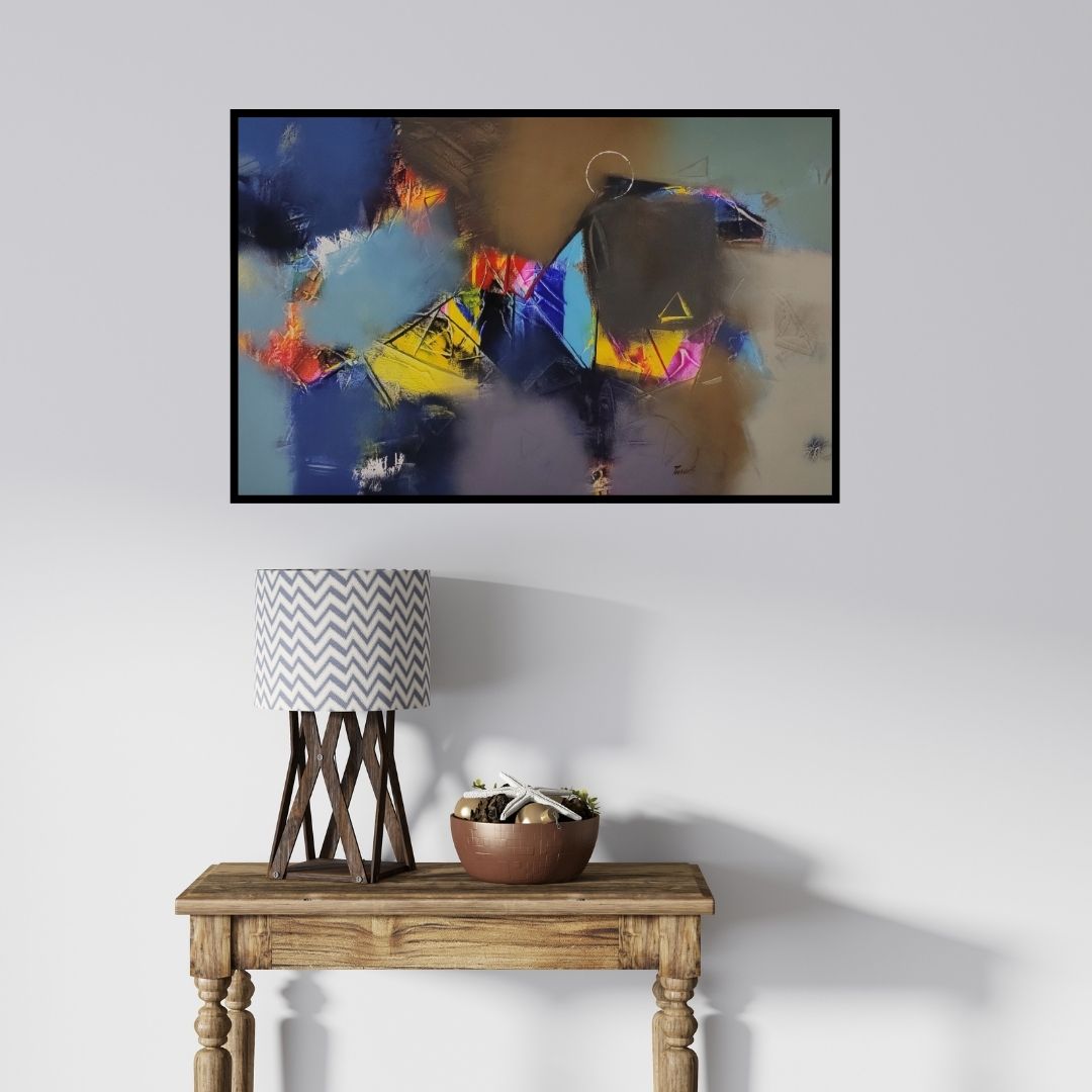 In-situ view of Paras Parmar's 'Untitled 1 (Cosmic Dance)' painting in a room