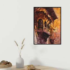 Subrata Malakar's 'Untitled 1 (Echoes of the Past)' painting visualized above a sofa in a contemporary room.