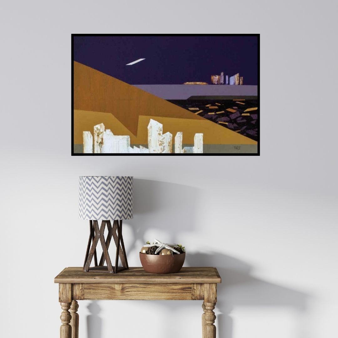 In-situ view of Balasaheb Patil's 'Untitled 1 (Urban Dreamscape)' painting in a room