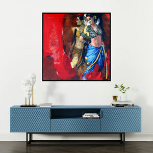 'Untitled 1 (Ramchandra Kharatmal - A Visionary Leader)' painting by Ramchandra Kharatmal shown on a wall in a furnished room.