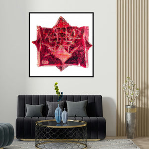 Sanjay Sawant's 'Untitled 1 (Crimson Chaos)' painting visualized above a sofa in a contemporary room.