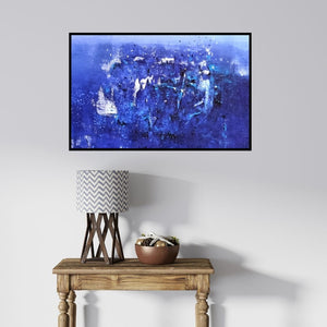 In-situ view of Dnyaneshwar Dhavale's 'Untitled 1 (Midnight Ocean)' painting in a room