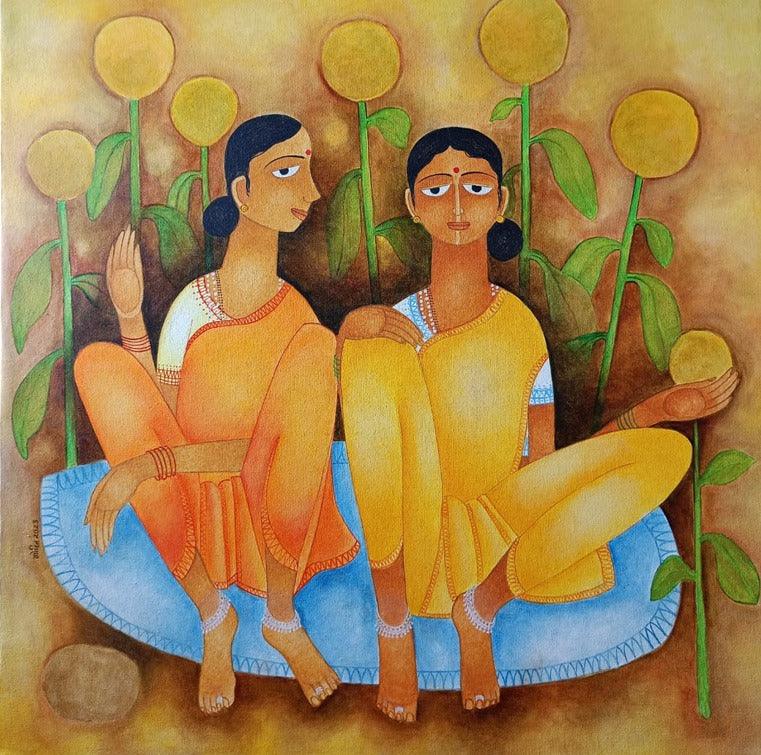 Figurative oil painting titled 'Untitled 1', 36x36 inches, by artist Mohit Naik on Canvas