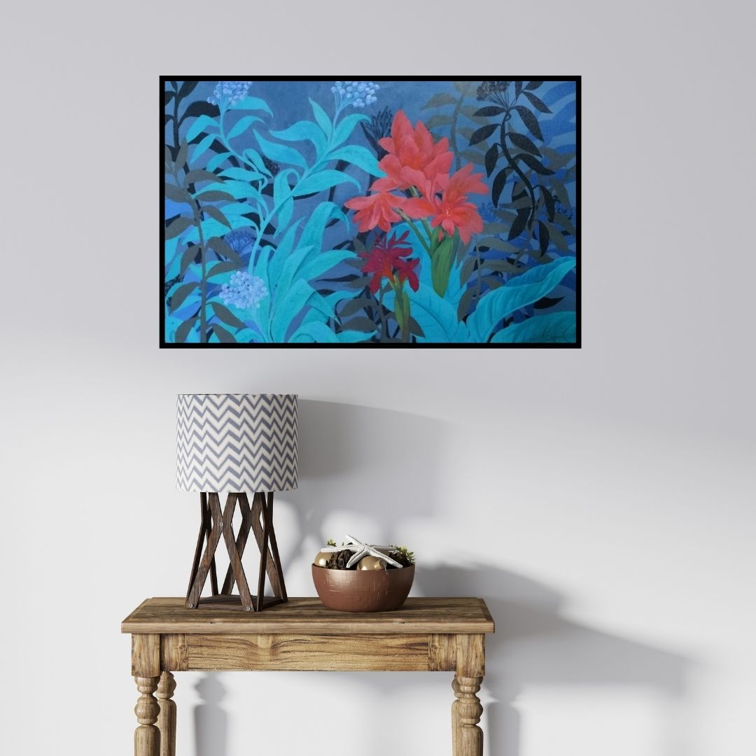 In-situ view of GOPAL Roy's 'Untitled 1 (A Tropical Oasis)' painting in a room