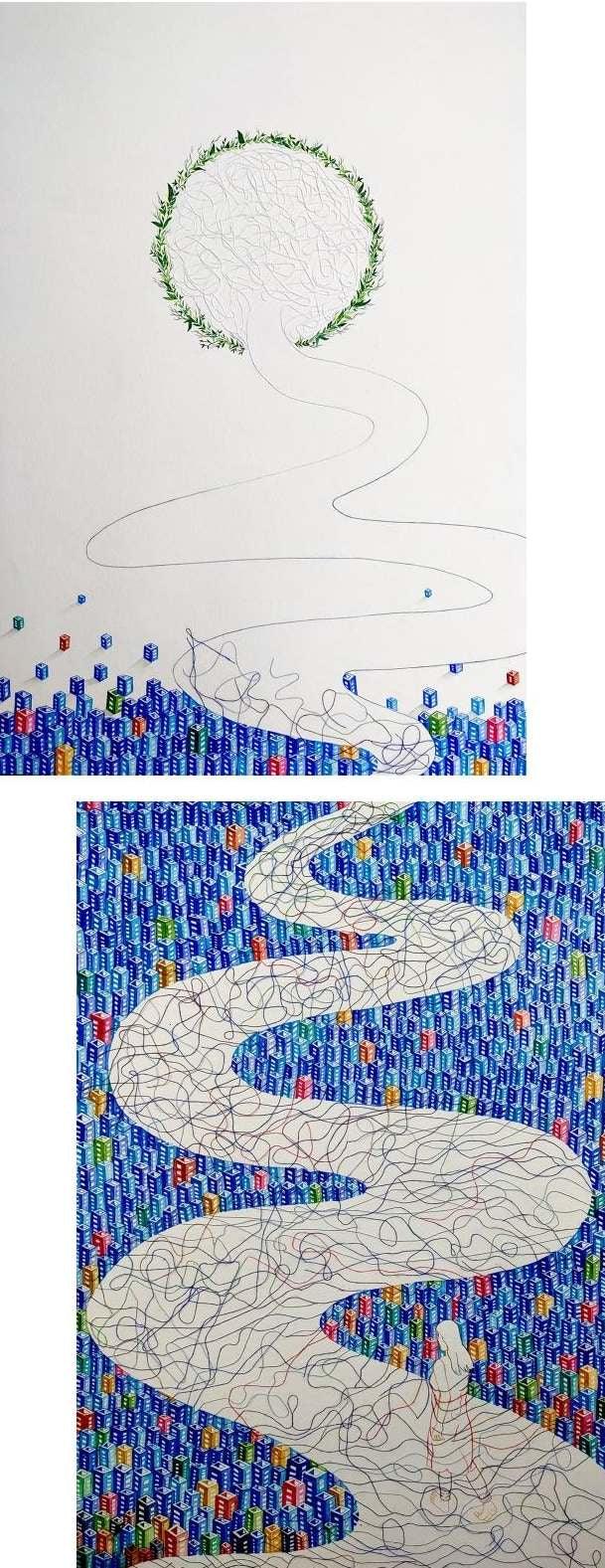 contemporary mixed media painting titled 'Untitled 1', 30x22 inches, by artist Dishakha Yadav on Paper