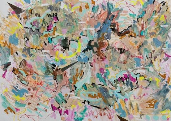 Abstract acrylic painting titled 'Untitled 1', 36x48 inches, by artist Sheena Bajaria on Canvas