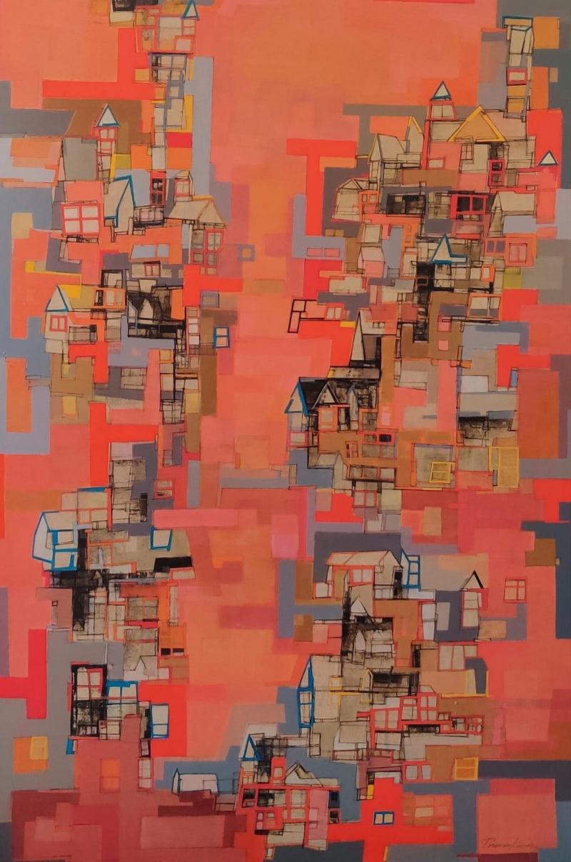 Abstract acrylic painting titled 'Untitled 1', 53x36 inches, by artist Praveen Kumar on Canvas